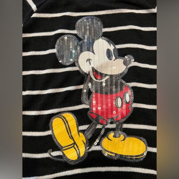 Disney Jerry Leigh black & white striped sequined Mickey Mouse sweater. Size S - Picture 2 of 4